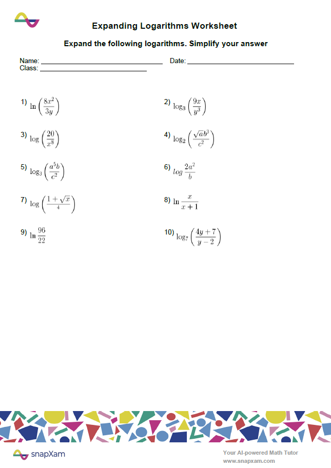 Expanding Logarithms Worksheet (1)