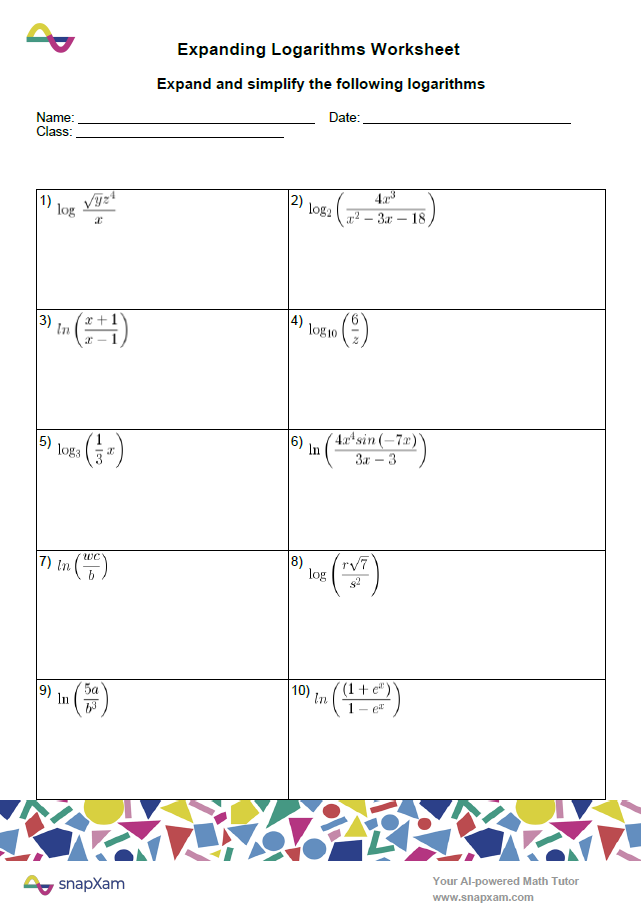 Expanding Logarithms Worksheet (4)