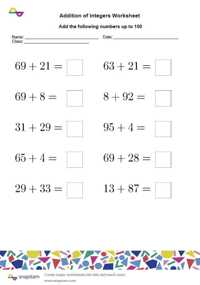 Addition of Integers Worksheet (3)