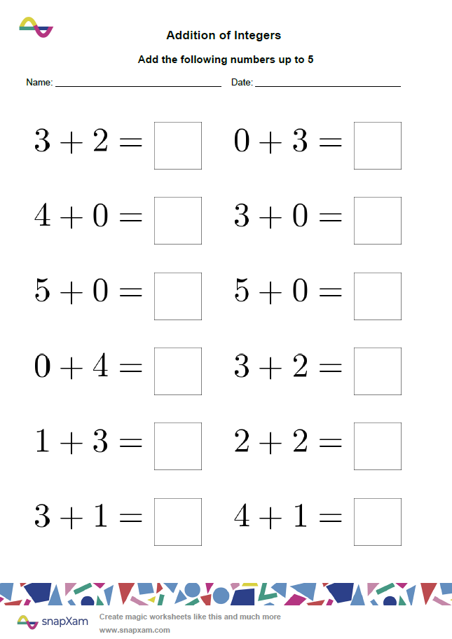 Addition of Integers Worksheet (5)